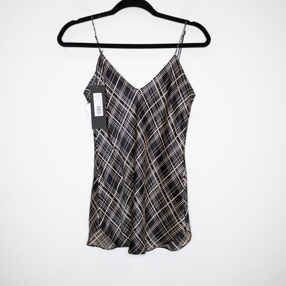 Nili Lotan Isabella Cami Top Black Cream Plaid 100% Silk V-Neck SZ S NWT - Picture 2 of 7